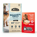 Packs Holística Felina y super premios  Acana Bountiful Catch nutrición premium 1,8 Kg.+ Caja de Naturalistic Cremi (Salmón y Camarón) 30 tubos.